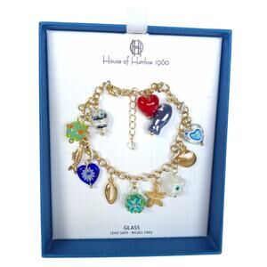 House of Harlow 1960 Gold Tone Multi Charm Bracelet Glass Lead Safe Nickel Free